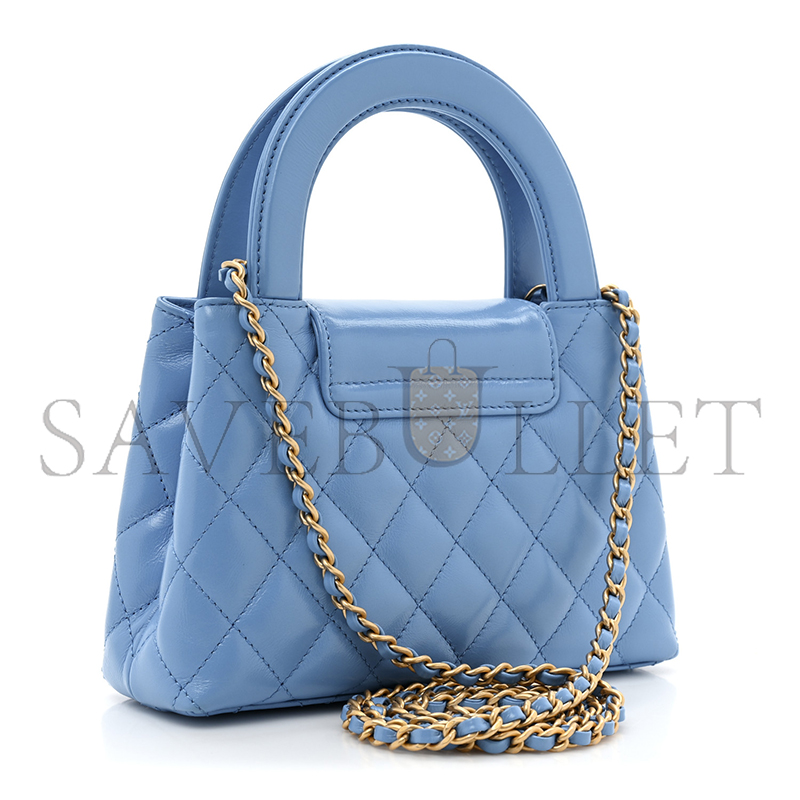 Ch*el master shiny calfskin quilted nano kelly shopper blue as4416 (19*13*7cm)